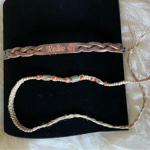 Keike Hawaiian braided leather cord snap on, long wrapped around mix beads-2 pcs